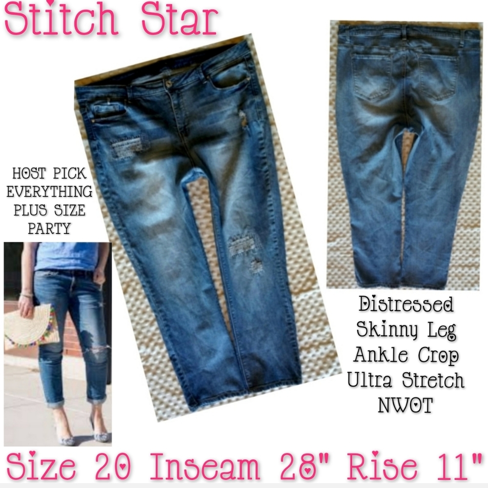 Stitch Star Jeans Skinny Leg Ankle Size 20 NWOT